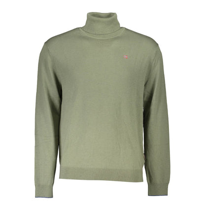 Napapijri Green Wool Sweater - Turtleneck with Embroidery