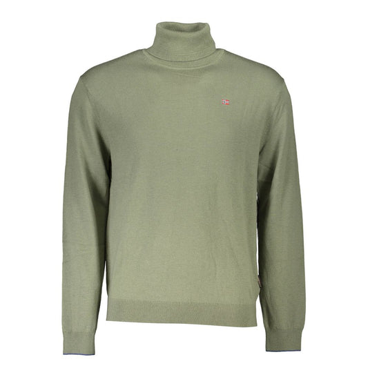 Napapijri Green Wool Sweater - Turtleneck with Embroidery