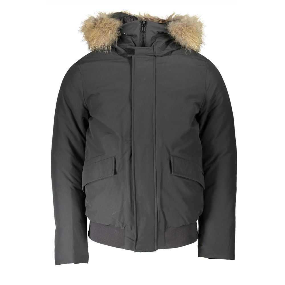 Woolrich Gray Cotton Jacket with Hood and Removable Fur
