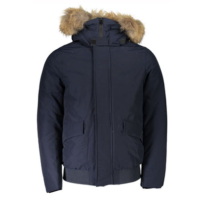Woolrich Blue Cotton Jacket with Removable Fur Hood
