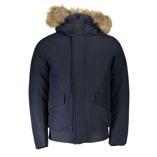 Woolrich Blue Cotton Jacket with Removable Fur Hood