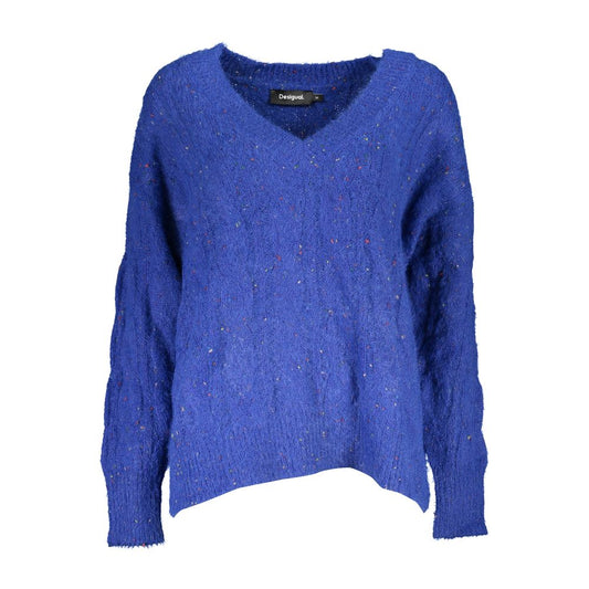 Desigual Blue Polyester Sweater with Contrast Details