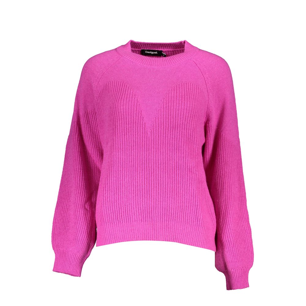 Desigual Pink Fabric Sweater with Contrast Details