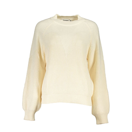 Desigual White Fabric Sweater with Turtleneck and Contrast Details