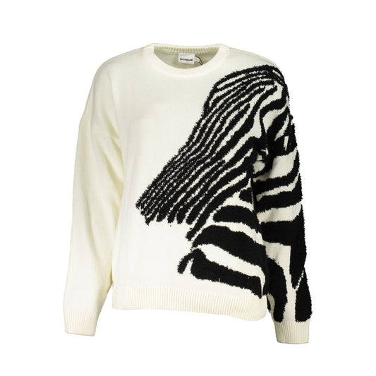 Desigual White Cotton Sweater - Embrace Your Individuality