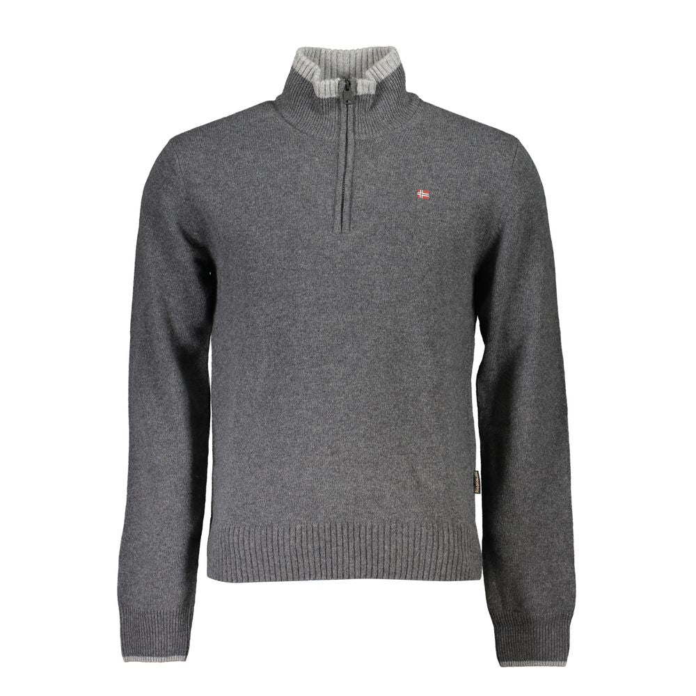 Napapijri Gray Fabric Sweater - Functional Half Zip Style
