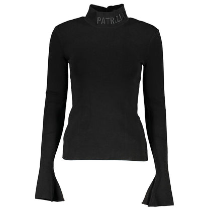 Patrizia Pepe Black Cotton Sweater - Elegant Turtleneck with Embroidery