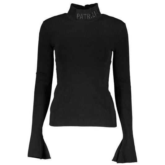 Patrizia Pepe Black Cotton Sweater - Elegant Turtleneck with Embroidery