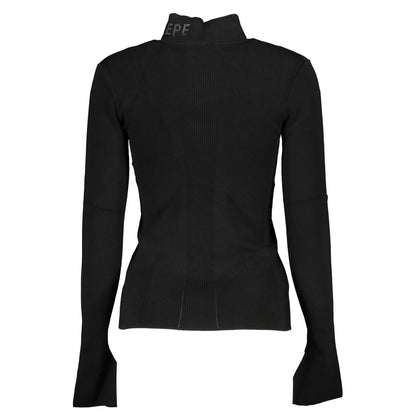 Patrizia Pepe Black Cotton Sweater - Elegant Turtleneck with Embroidery