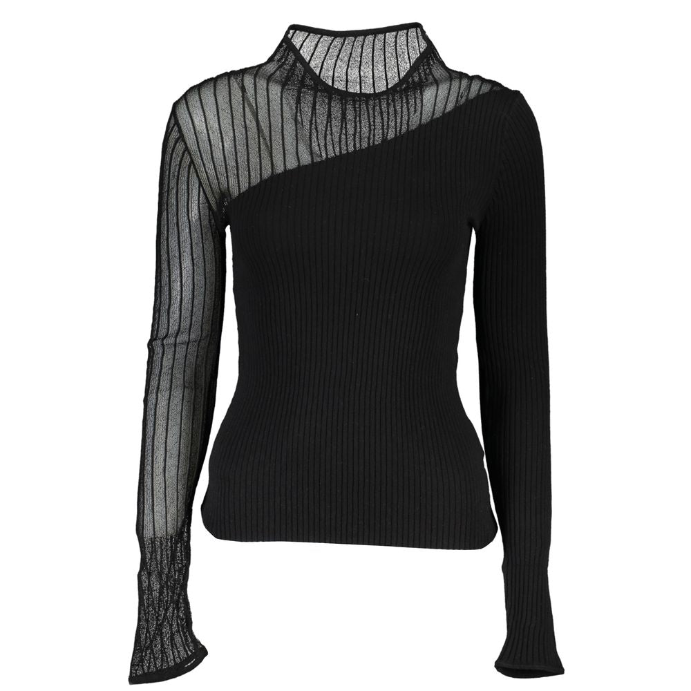 Patrizia Pepe Black Polyester Sweater with Contrast Details