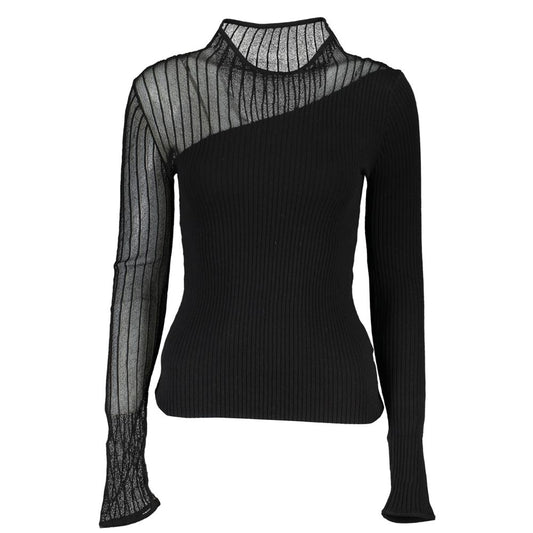 Patrizia Pepe Black Polyester Sweater with Contrast Details