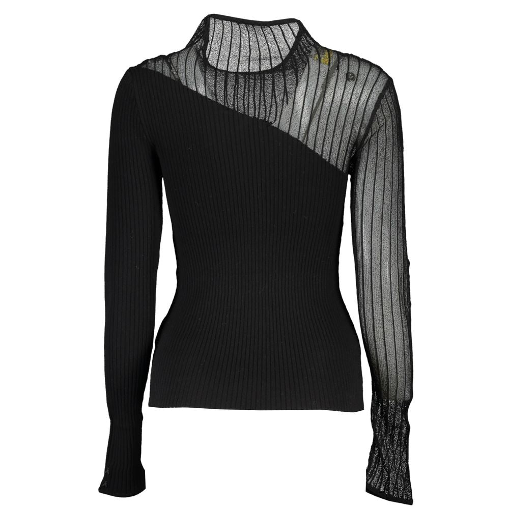 Patrizia Pepe Black Polyester Sweater with Contrast Details