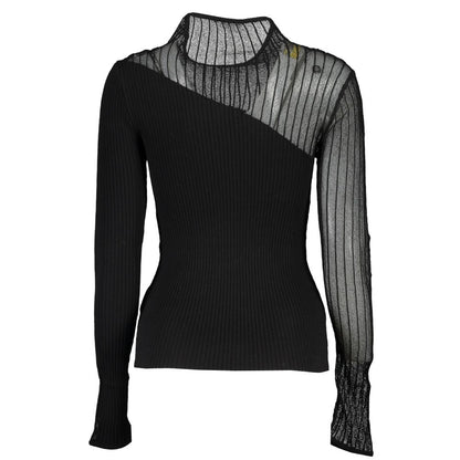 Patrizia Pepe Black Polyester Sweater with Contrast Details