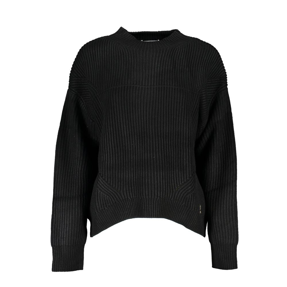 Patrizia Pepe Black Fabric Sweater with Contrast Details