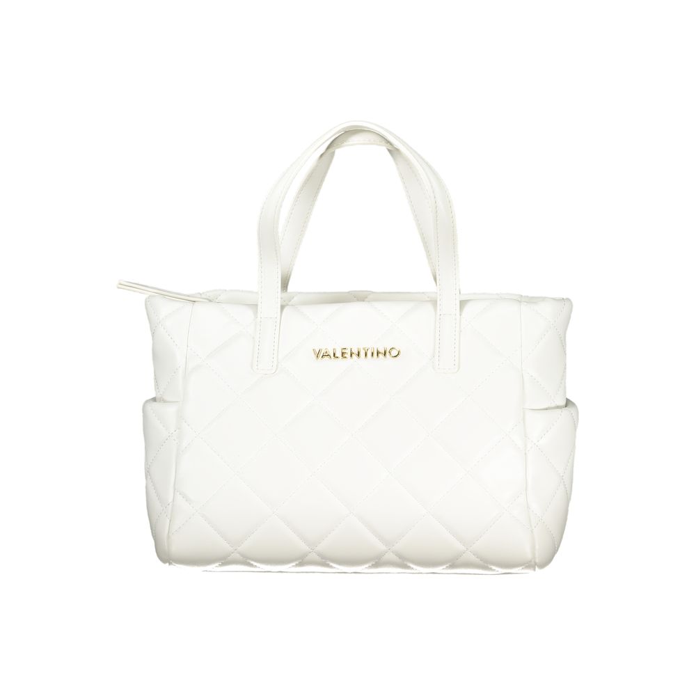 Mario Valentino White Faux Leather Handbag with Contrasting Details