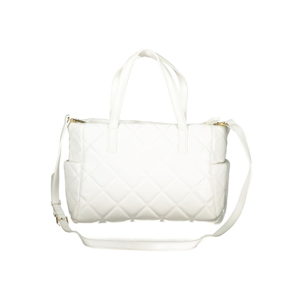 Mario Valentino White Faux Leather Handbag with Contrasting Details