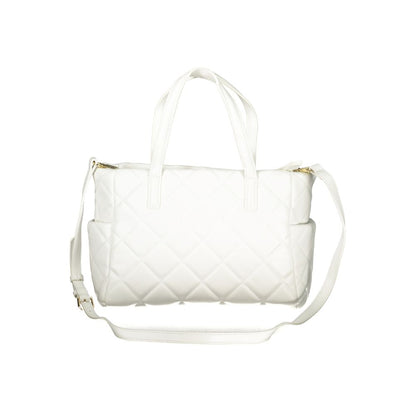 Mario Valentino White Faux Leather Handbag with Contrasting Details