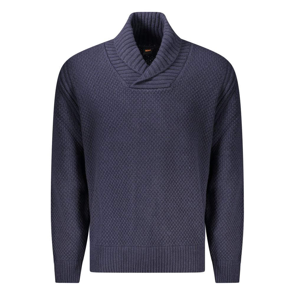 Hugo Boss Blue Wool Sweater with Contrasting Details