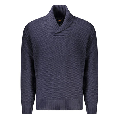 Hugo Boss Blue Wool Sweater with Contrasting Details