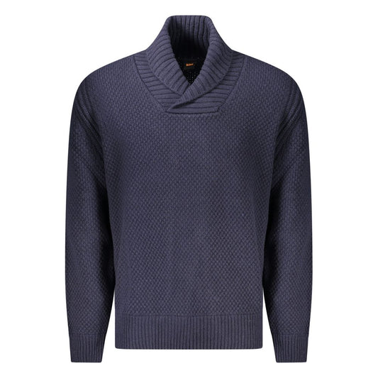 Hugo Boss Blue Wool Sweater with Contrasting Details