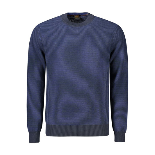 Hugo Boss Blue Cotton Sweater with Contrast Details