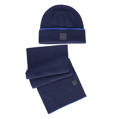 Hugo Boss Blue Wool Hat and Scarf Set