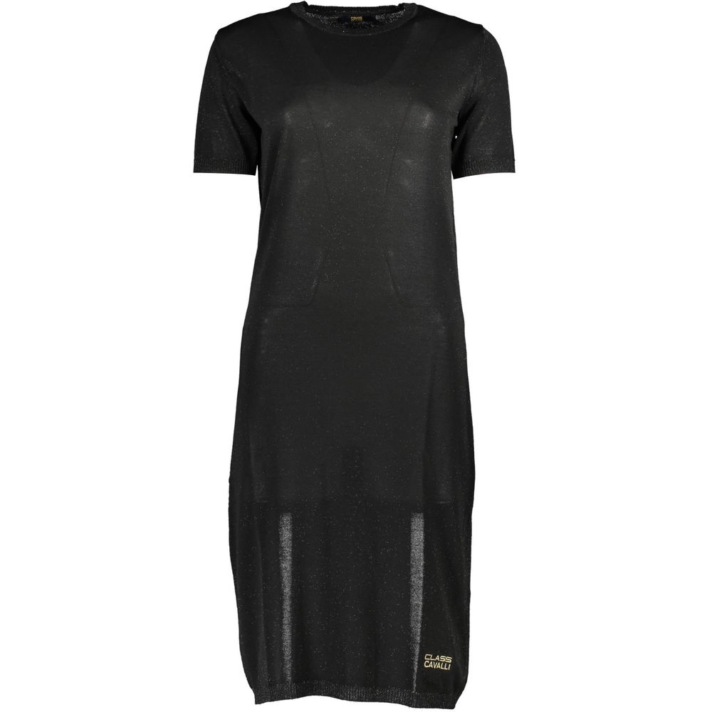 Cavalli Class Black Viscose Dress - Short Sleeve Statement Style
