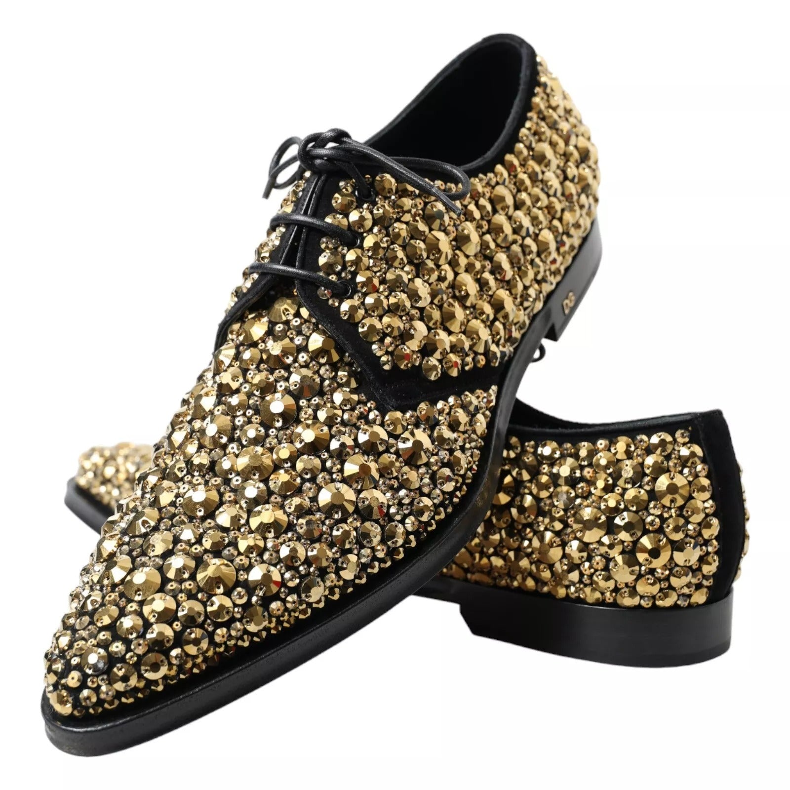 Dolce & Gabbana Black & Gold Embellished Men's Derby Shoes