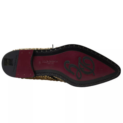 Dolce & Gabbana Black & Gold Embellished Men's Derby Shoes