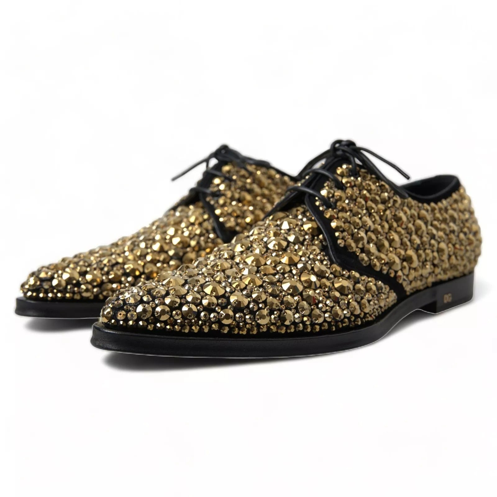 Dolce & Gabbana Black & Gold Embellished Men's Derby Shoes