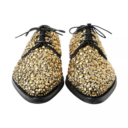 Dolce & Gabbana Black & Gold Embellished Men's Derby Shoes