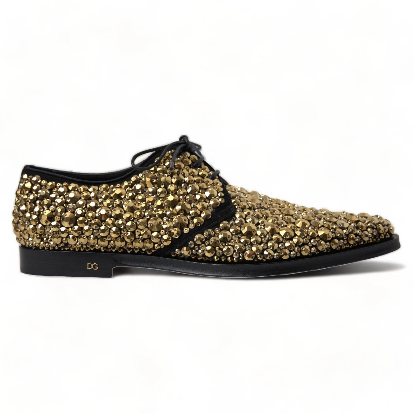 Dolce & Gabbana Black & Gold Embellished Men's Derby Shoes