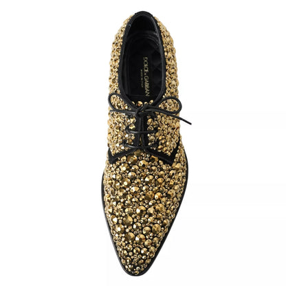 Dolce & Gabbana Black & Gold Embellished Men's Derby Shoes