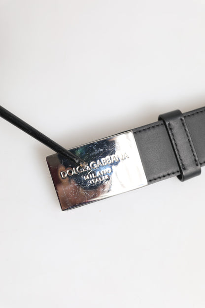 Dolce & Gabbana Black Leather Classic Metal Logo Buckle Belt