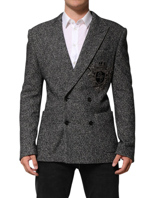 Dolce & Gabbana Black and White Double Breasted Men Suit Blazer