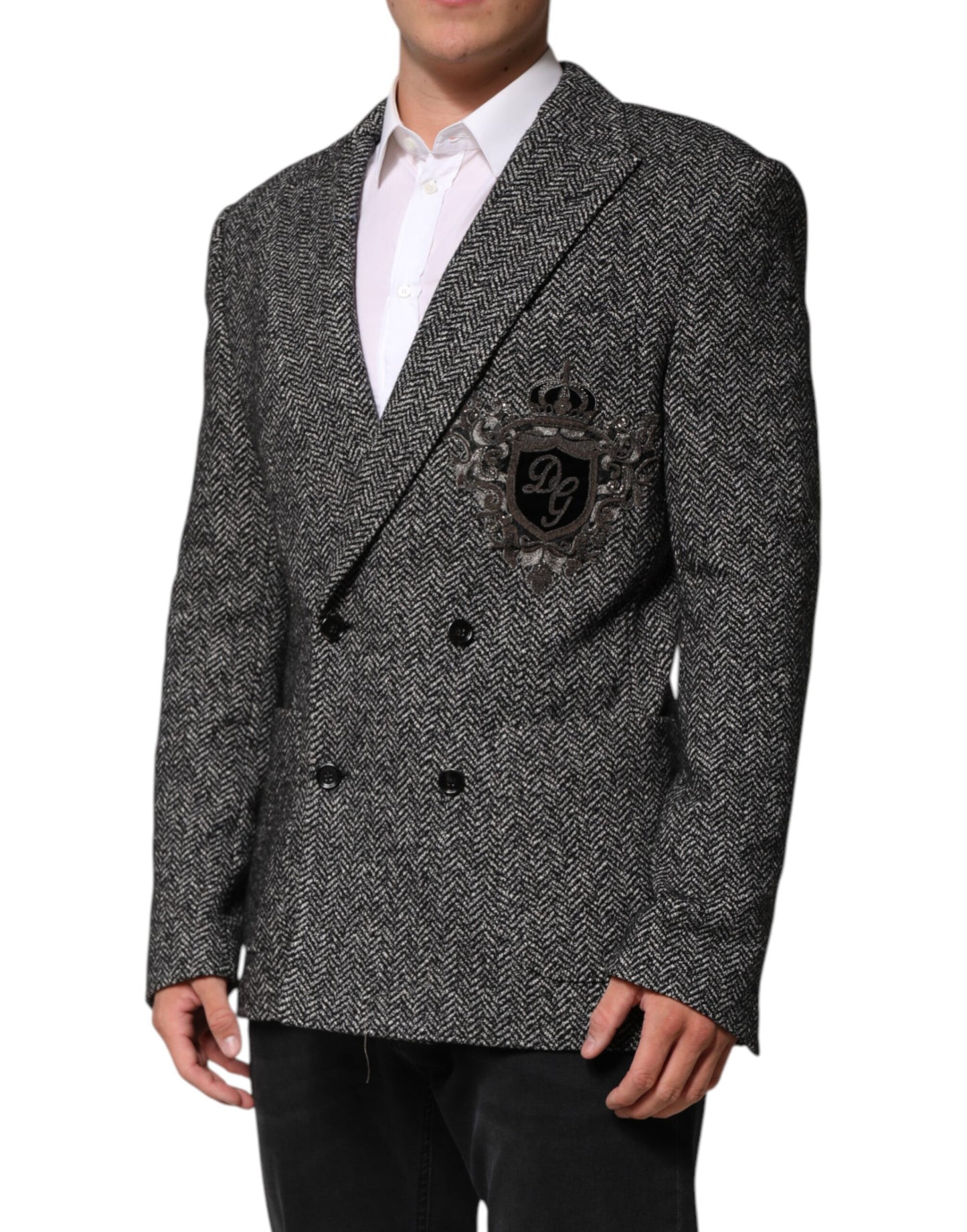 Dolce & Gabbana Black and White Double Breasted Men Suit Blazer