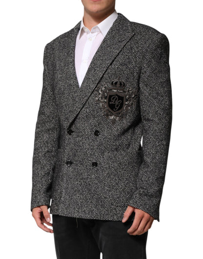 Dolce & Gabbana Black and White Double Breasted Men Suit Blazer