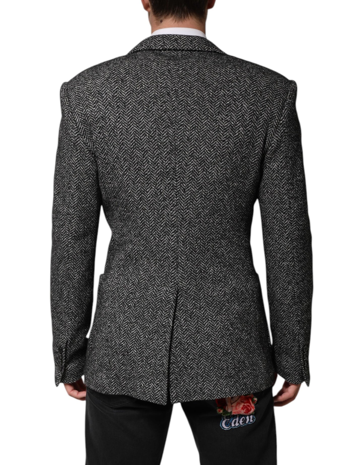Dolce & Gabbana Black and White Double Breasted Men Suit Blazer