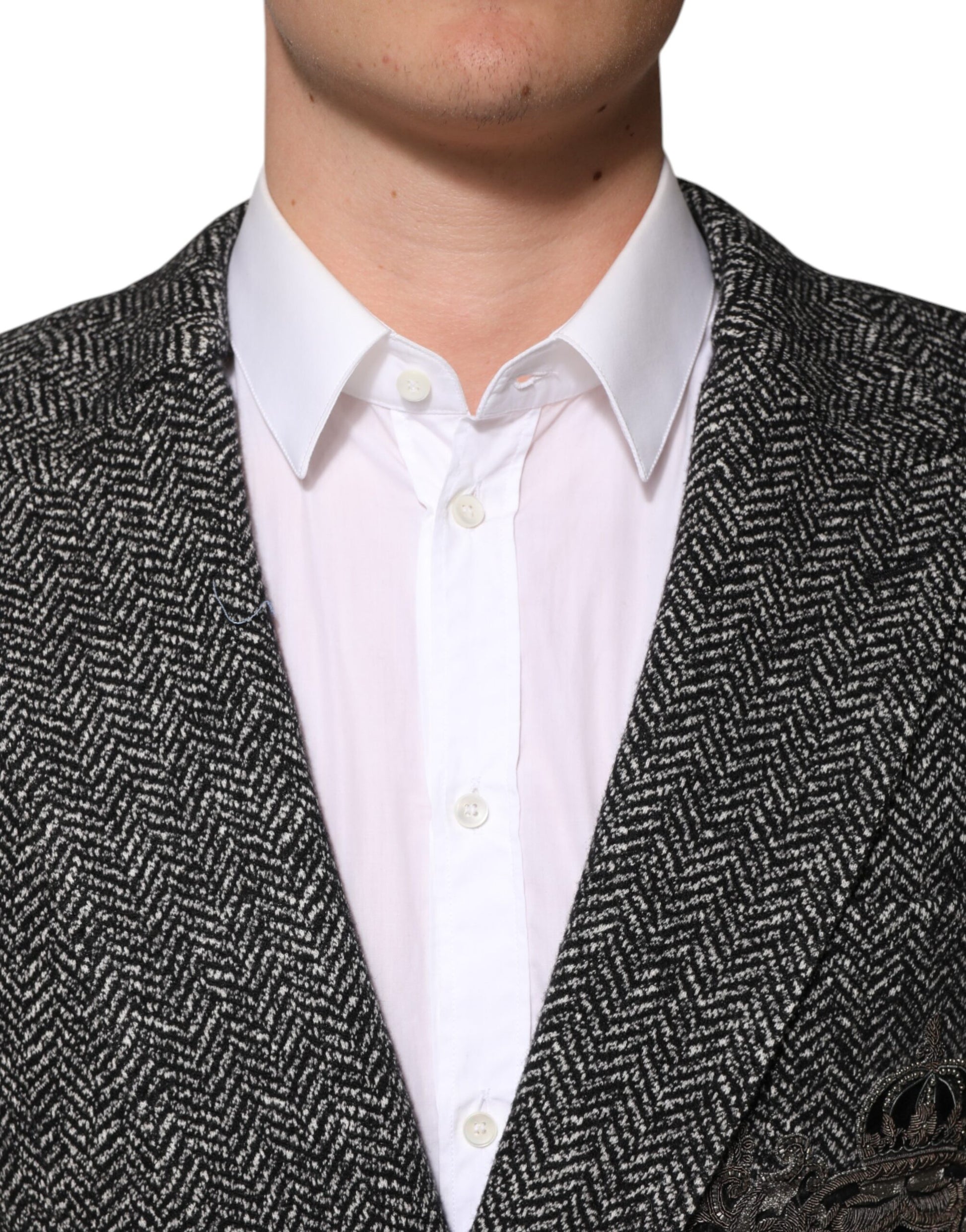 Dolce & Gabbana Black and White Double Breasted Men Suit Blazer