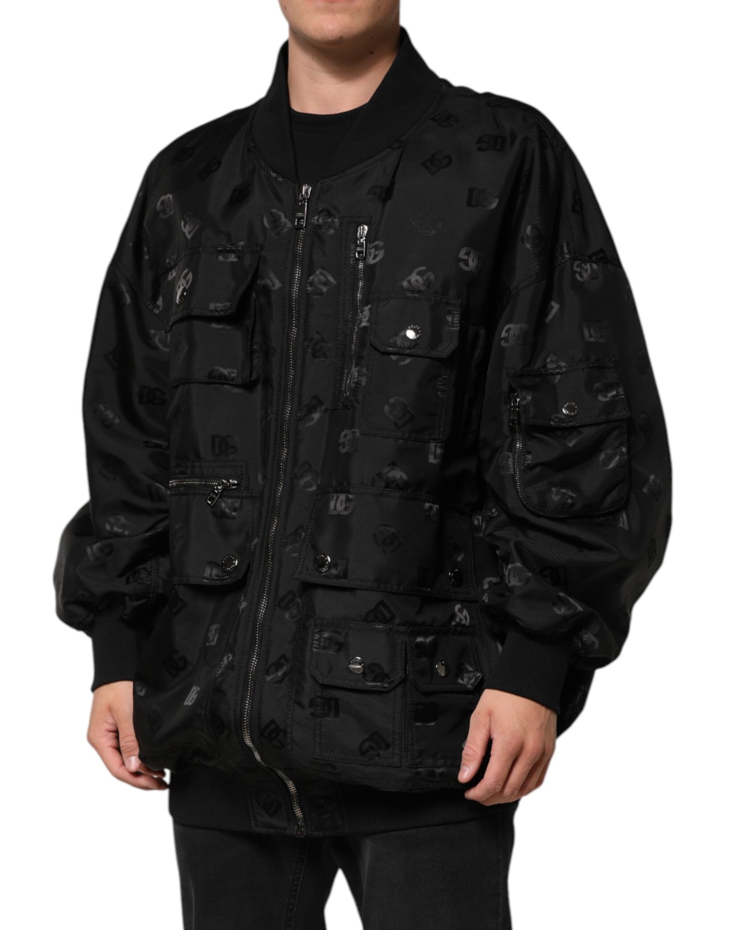 Dolce & Gabbana Black Cargo Windbreaker Logo Mania Jacket