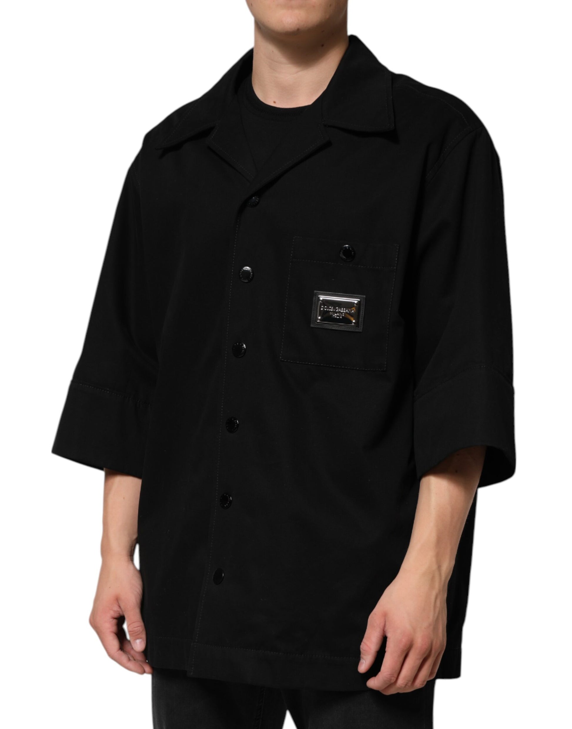 Dolce & Gabbana Black Short Sleeve Button Casual Shirt