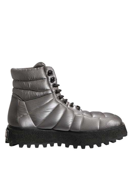 Dolce & Gabbana Silver Padded Mid Calf Lace Up Boots Shoes