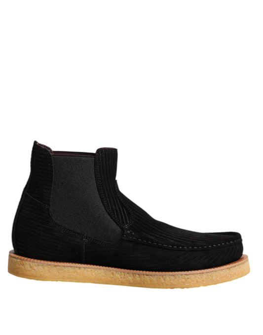 Dolce & Gabbana Black Calf Suede Slip On Ankle Boots