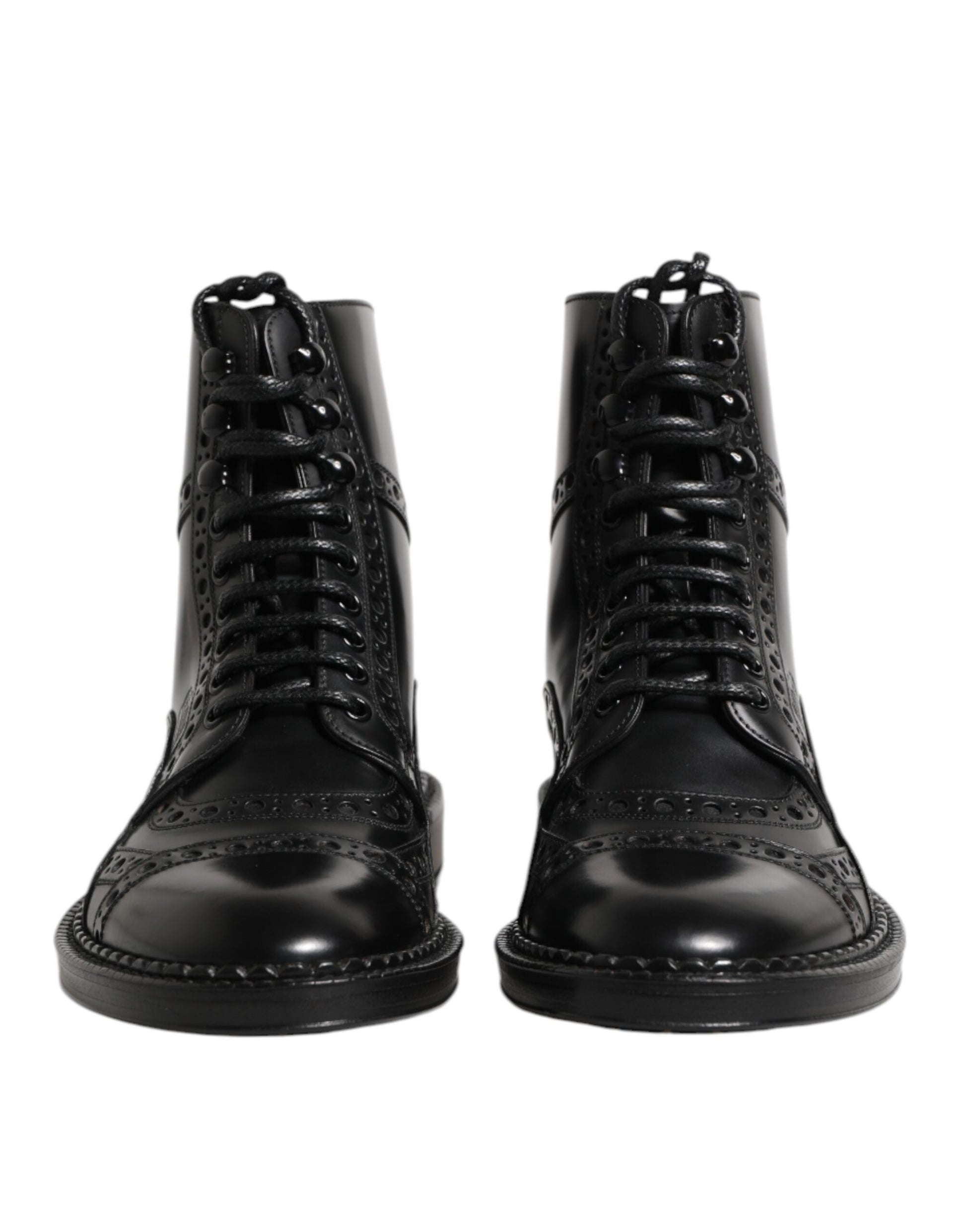 Dolce & Gabbana Black Leather Lace Up Mid Calf Boots