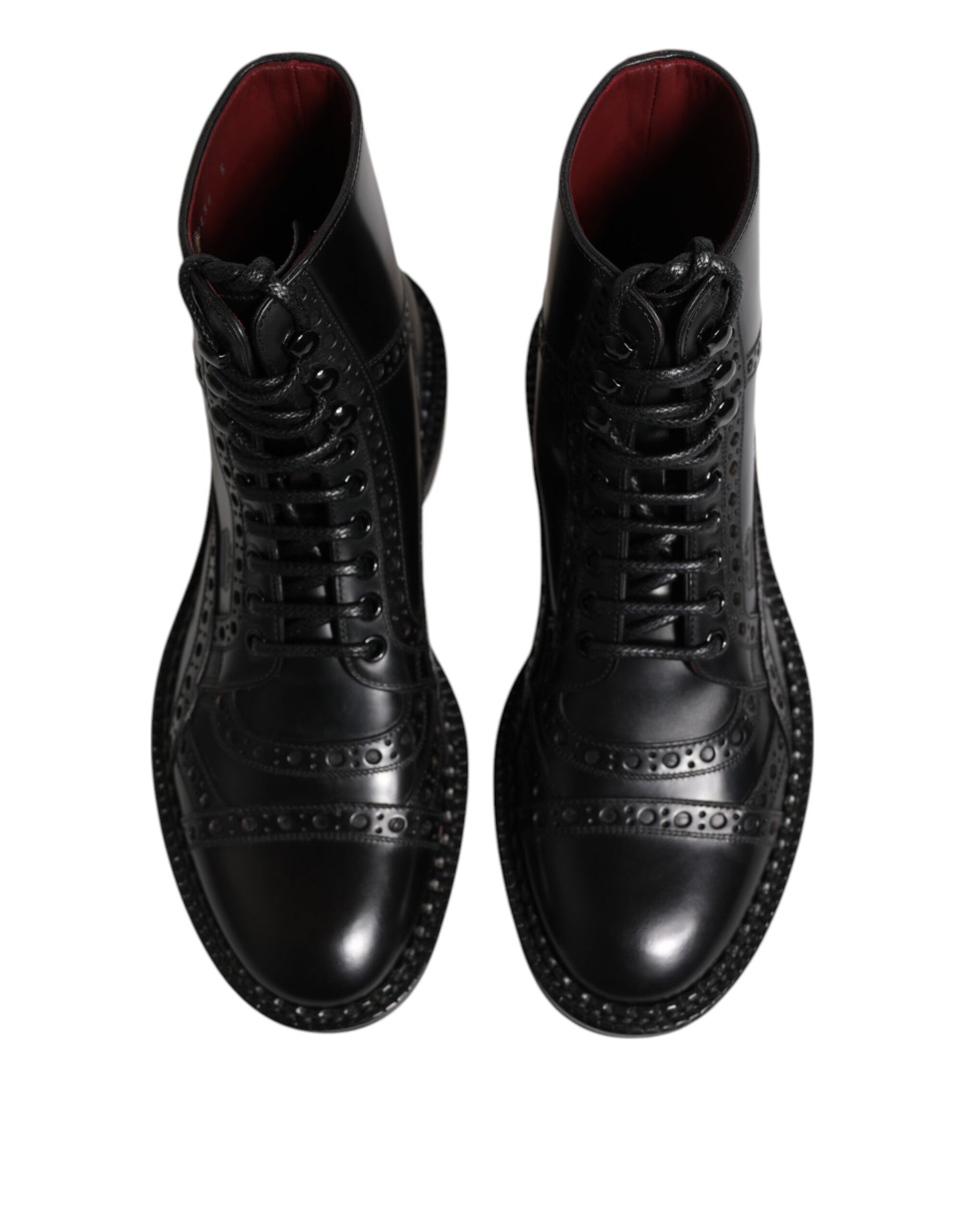 Dolce & Gabbana Black Leather Lace Up Mid Calf Boots
