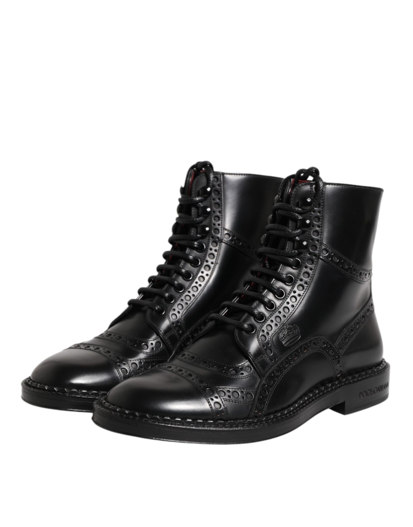 Dolce & Gabbana Black Leather Lace Up Mid Calf Boots