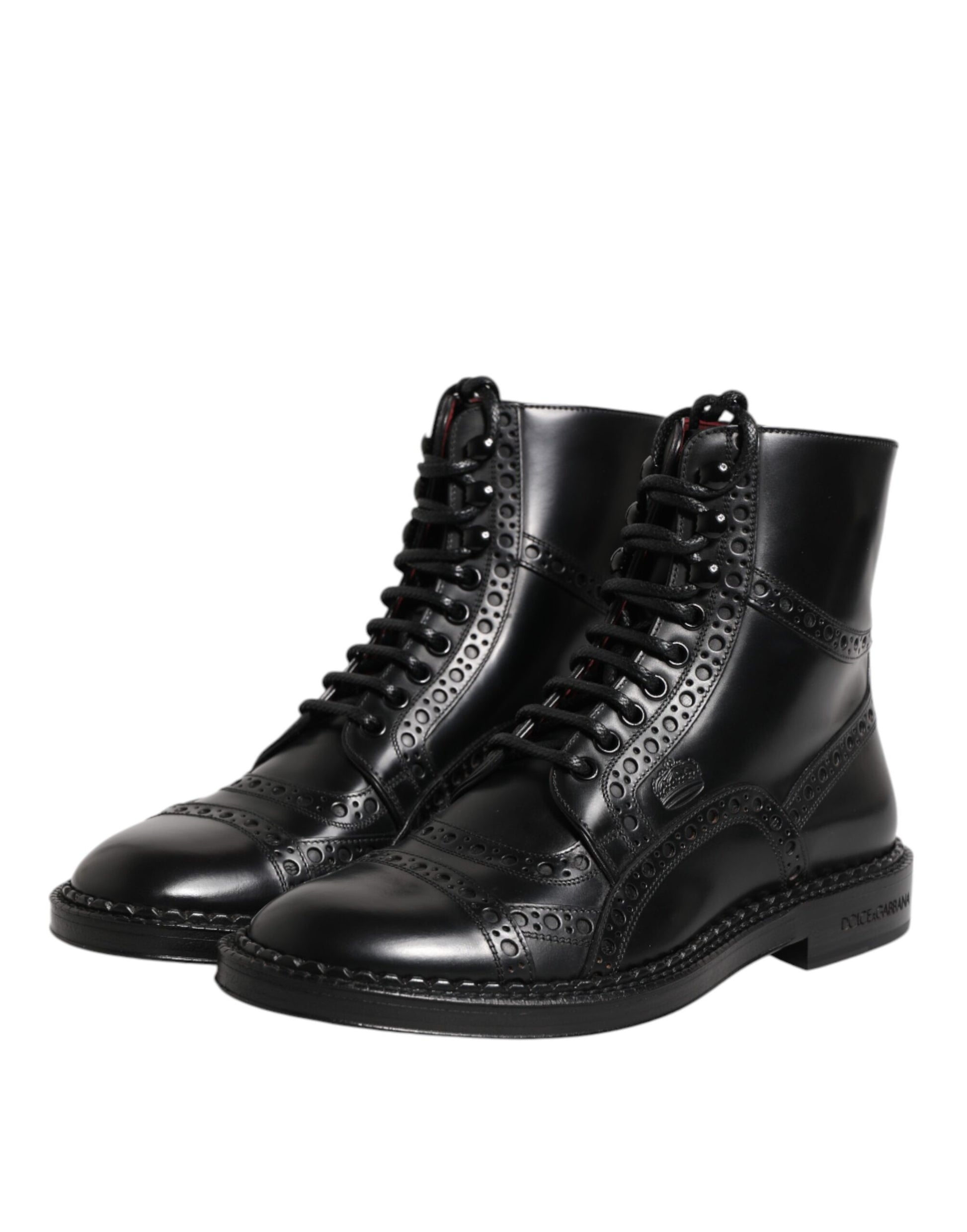 Dolce & Gabbana Black Leather Lace Up Mid Calf Boots