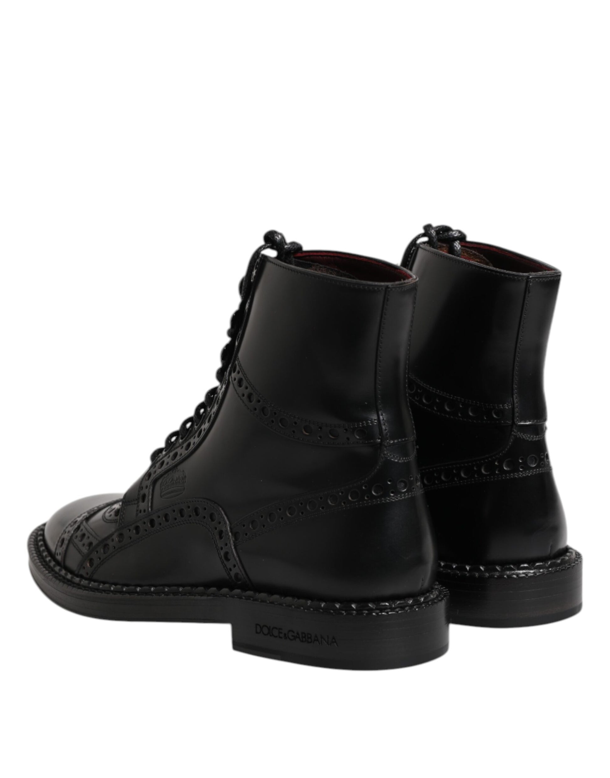 Dolce & Gabbana Black Leather Lace Up Mid Calf Boots