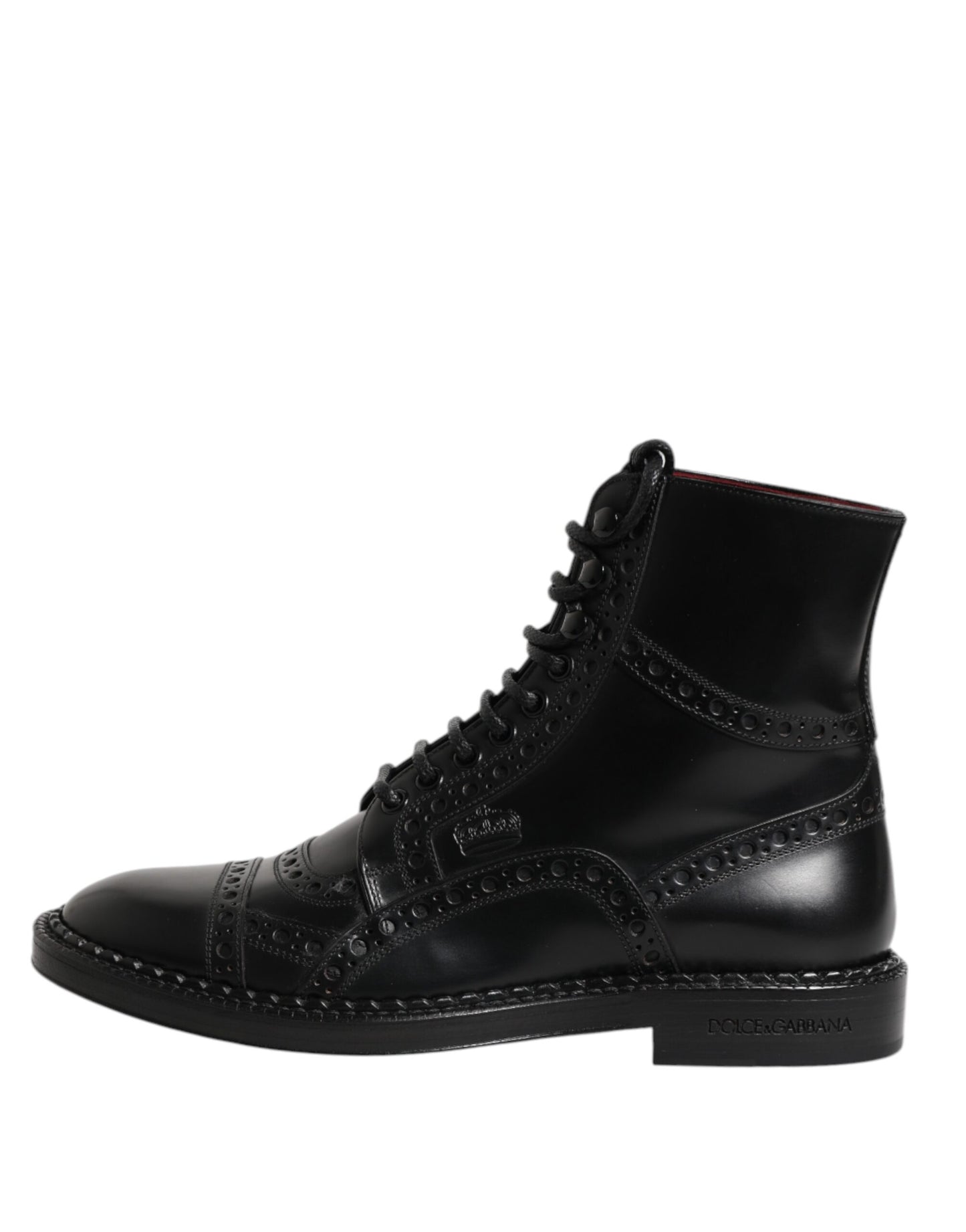 Dolce & Gabbana Black Leather Lace Up Mid Calf Boots