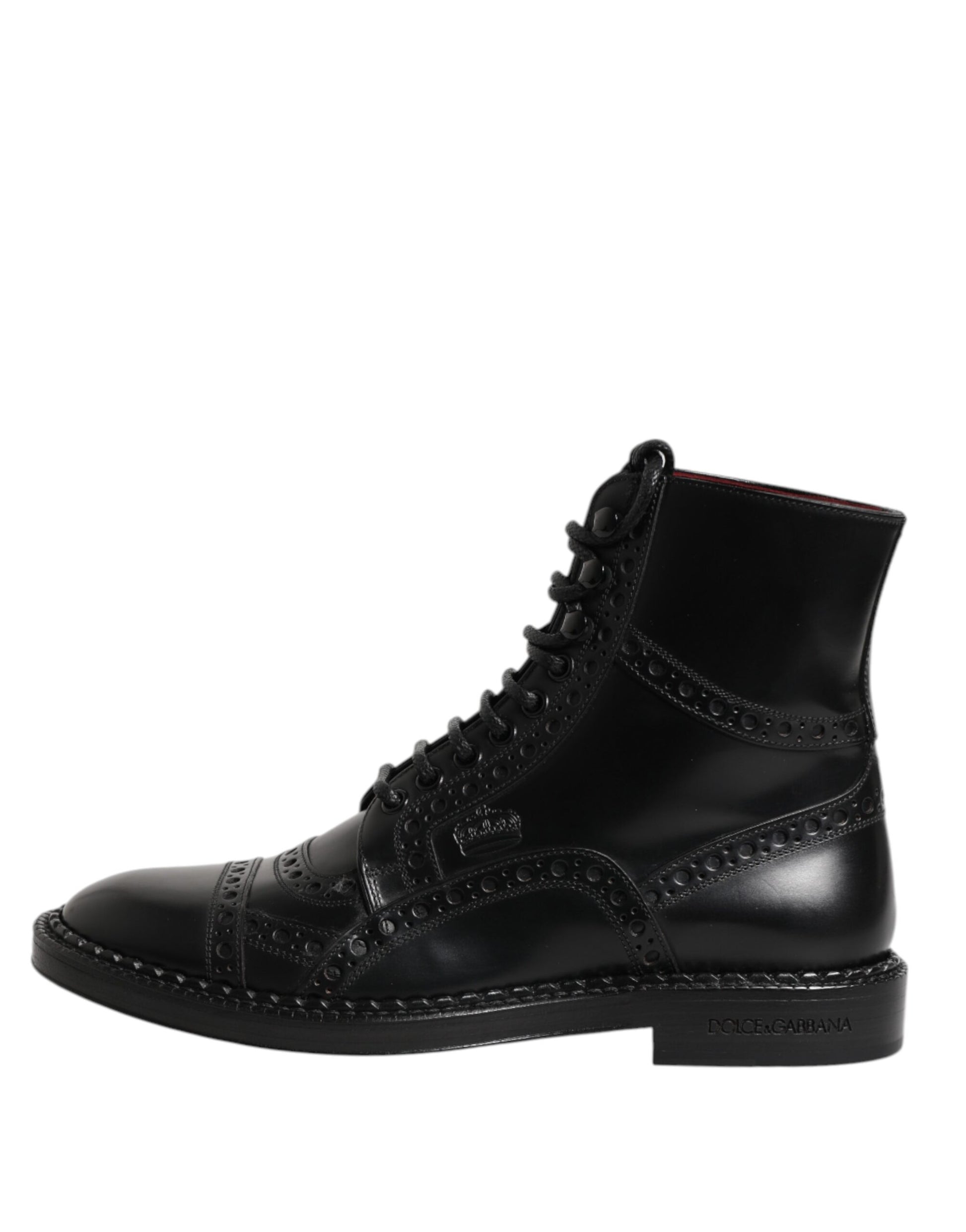 Dolce & Gabbana Black Leather Lace Up Mid Calf Boots